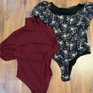 Floral and Burgundy Bodysuit Set